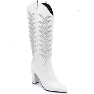 Daniel X Diamond Women's White Tall T Leather Western Boots Shoes Size 6/36 NWOT